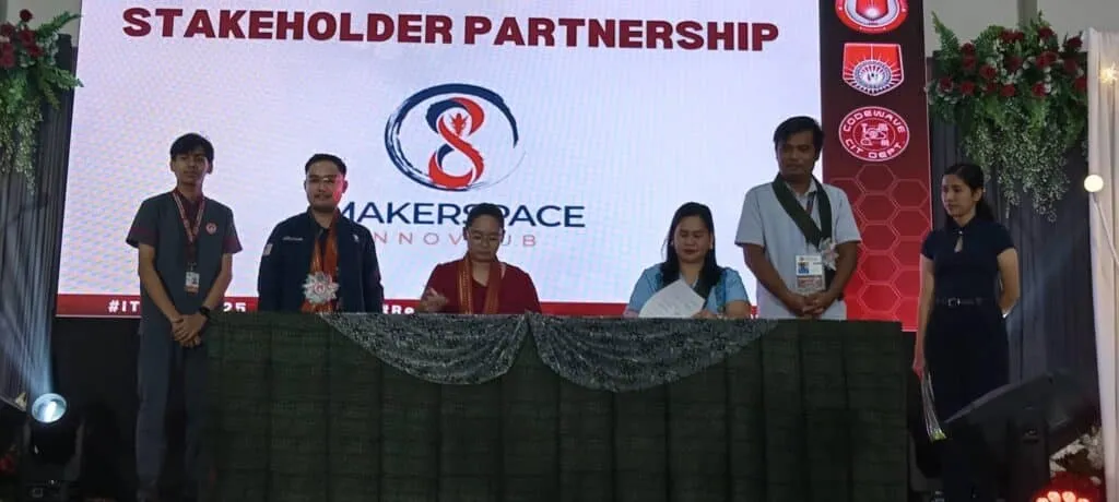 Melissa Mari Umang, CEO of Makerspace Innovhub signing MOA with UEP